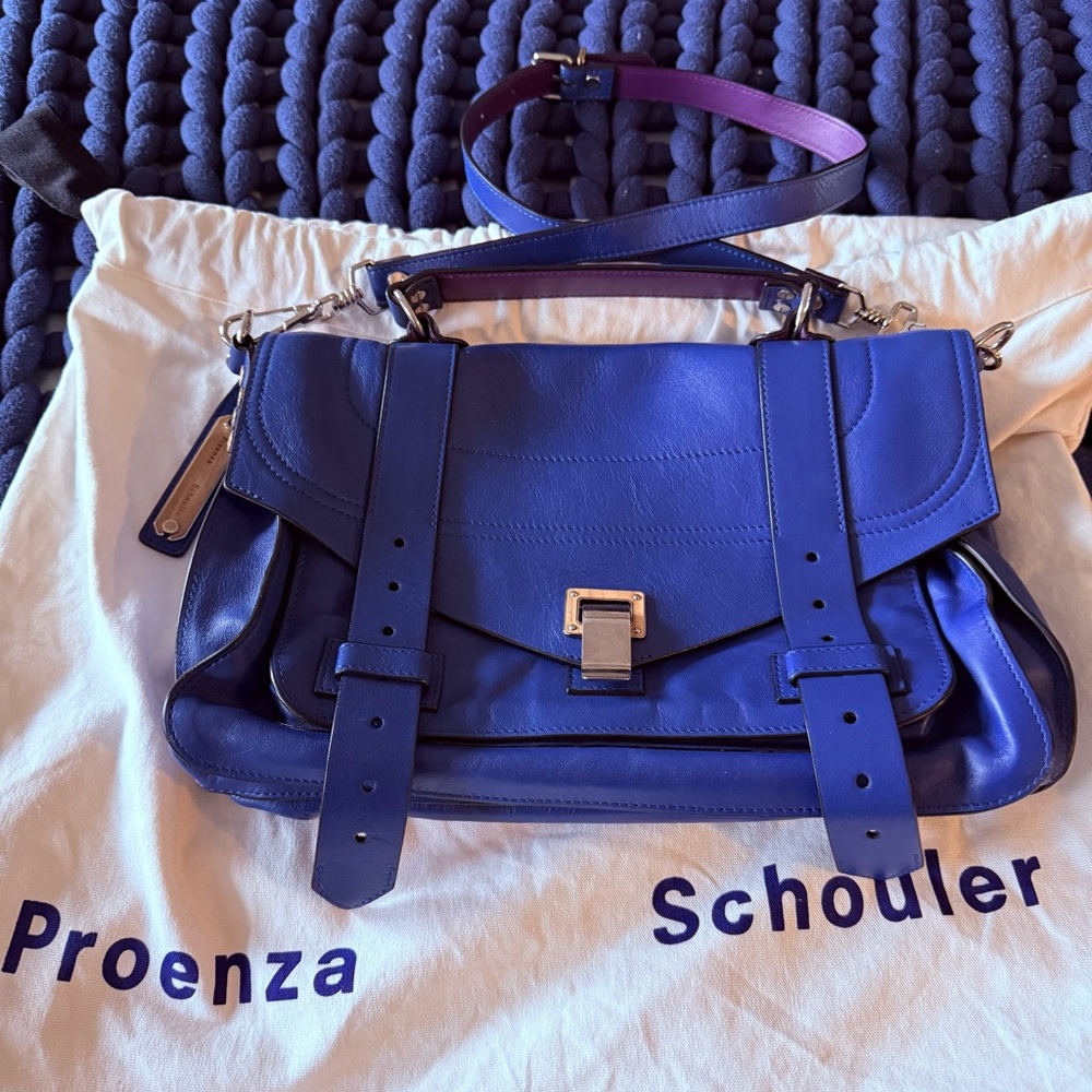 Proenza Schouler Medium PS1 Blue/Purple Colorblock Satchel Bag